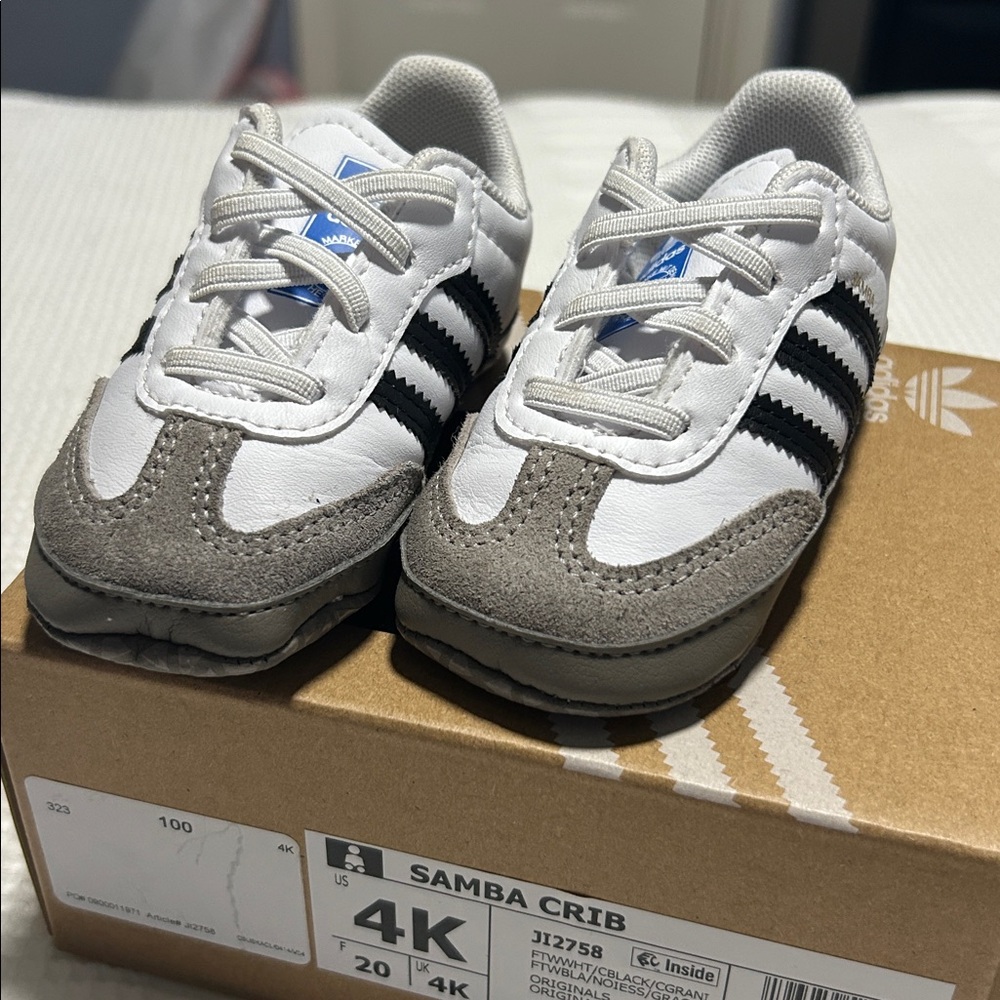 Adidas Samba Crib Shoes - White, Black, and Gray